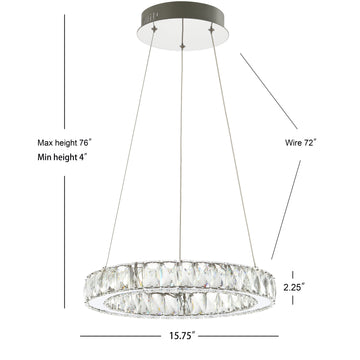 Reese 15.7" Adjustable Integrated LED Metal/Crystal Pendant Pendant - JONATHAN Y